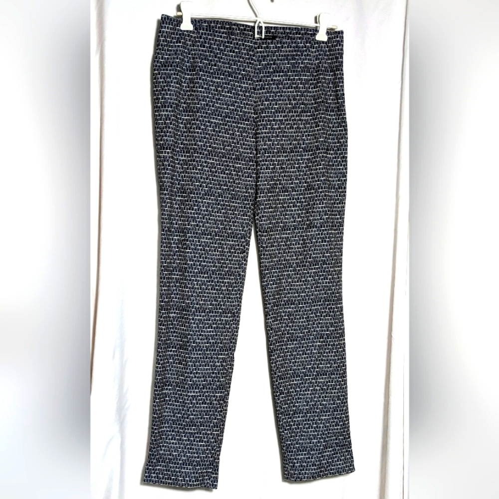 Lafayette‎ 148 New York Stanton High-waist, side zip, blue & cream  pants| Sz 4